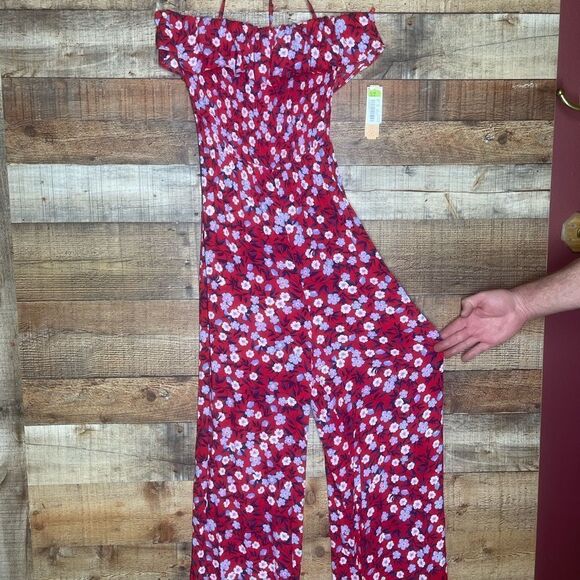 New GB juniors‎ red pants romper jumpsuit spaghetti straps, ruching, size XL - Picture 10 of 16